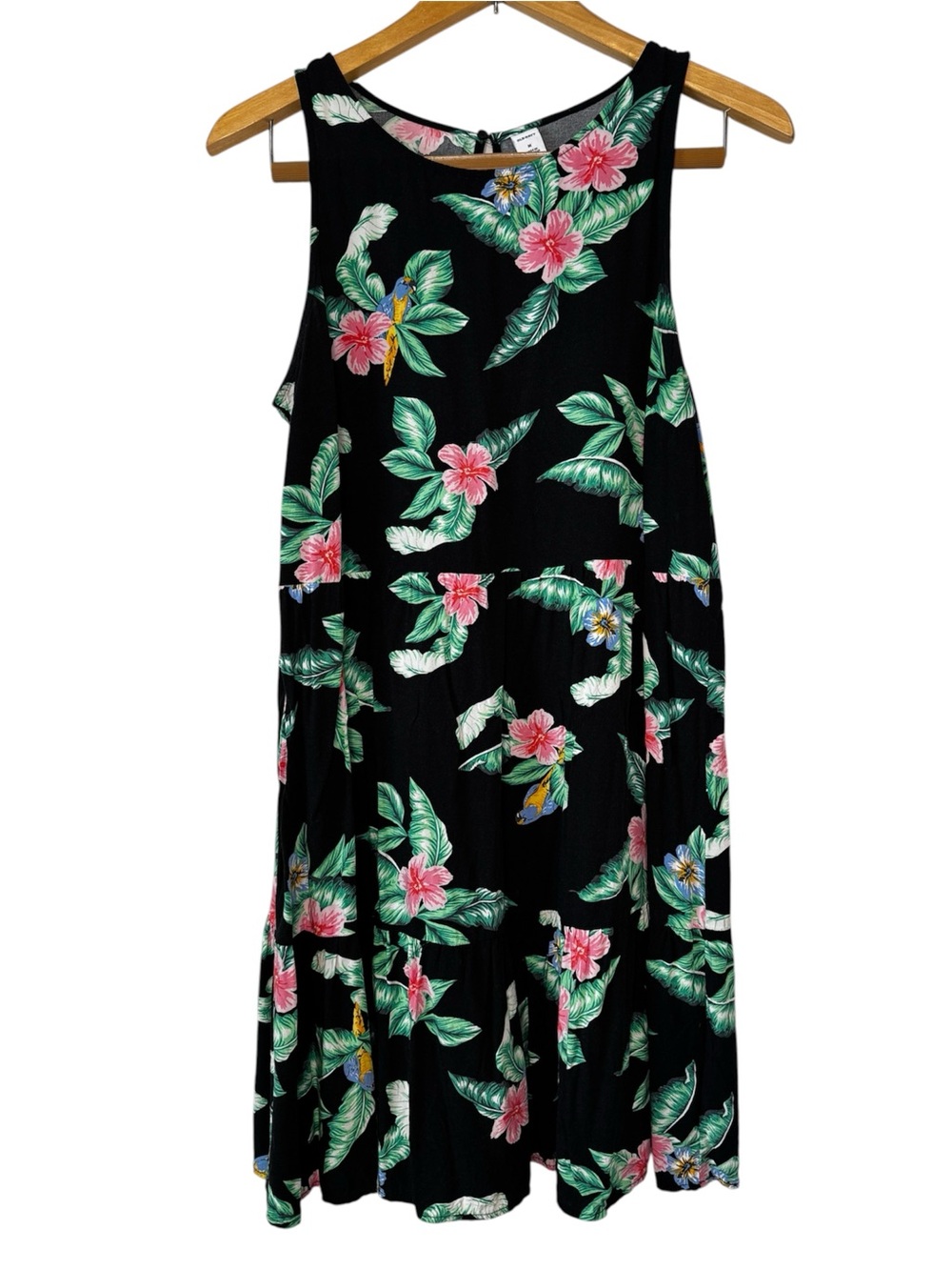Old Navy Women’s Floral Sleeveless Tiered Sundress Size M Black Pink Hawaii